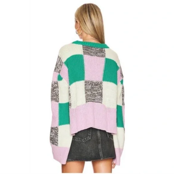 • For Love and Lemons • Finley Colorblock Oversized Sweater Purple / Green XL - Picture 2 of 4